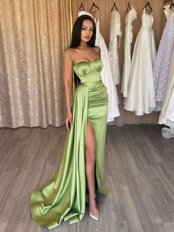 simple green satin mermaid long prom dress green formal evening dress fg2115