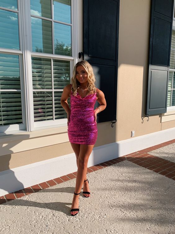 Hot Pink 16th Birthday Dress Ourtfit Tight Sheath Homecoming Dress fg1473