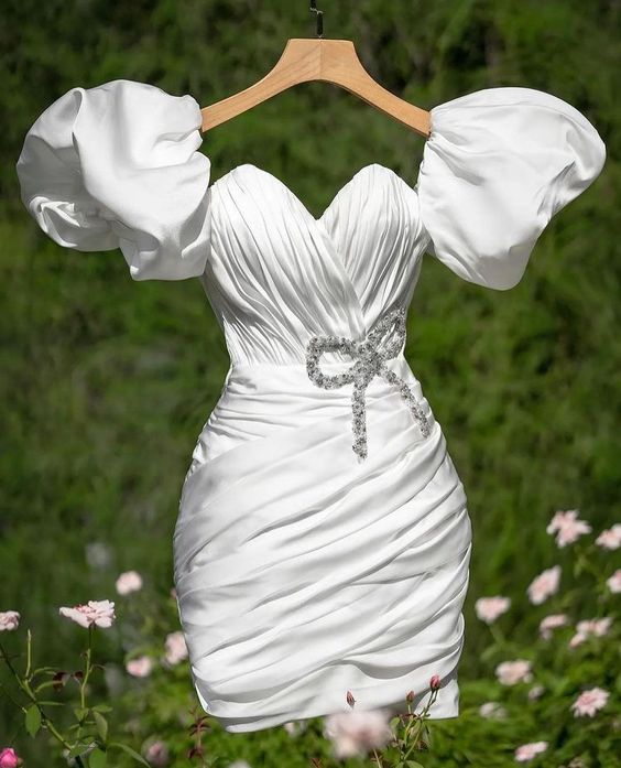 White Short Party Dress Homecoming Dress Short Wedding Dress fg2314