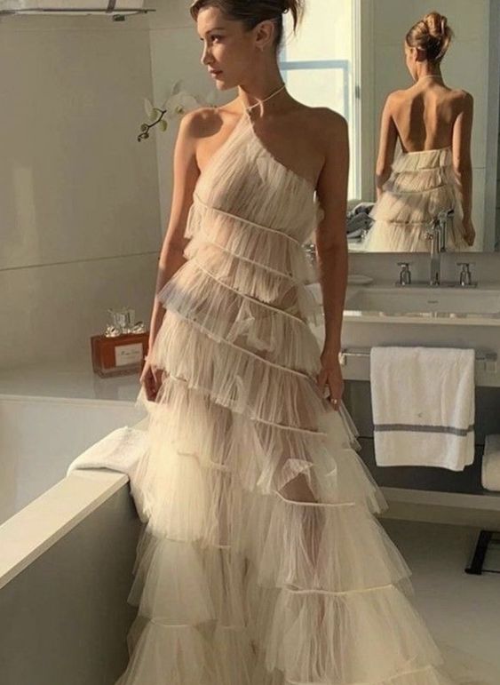 Gorgeous Sleeveless Halter Tulle Prom Dress With Layers ,Tulle Formal Gown fg1403