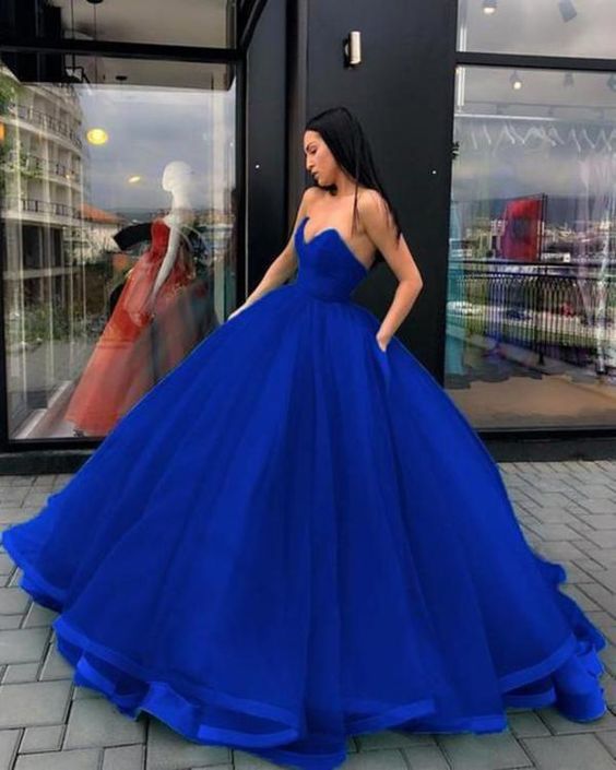 Sweetheart Blue Long Cheap Ball Gown Prom Dresses fg1184