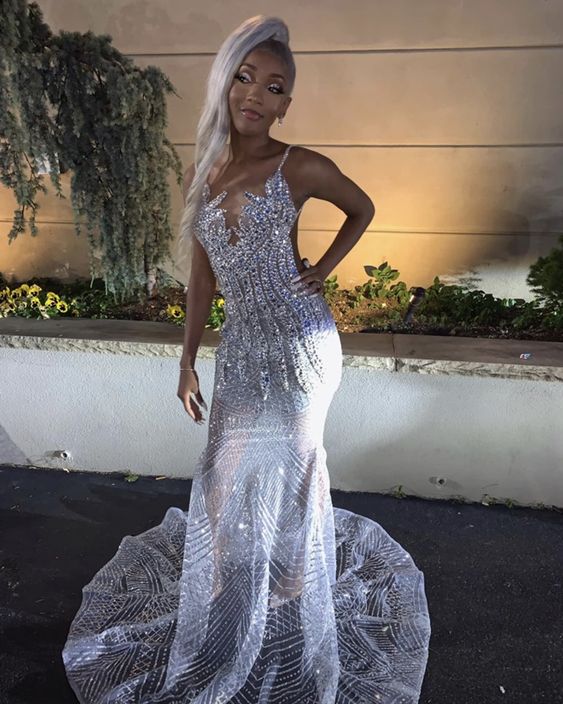 Silver Mermaid Prom Dresses Evening Dresses fg2216