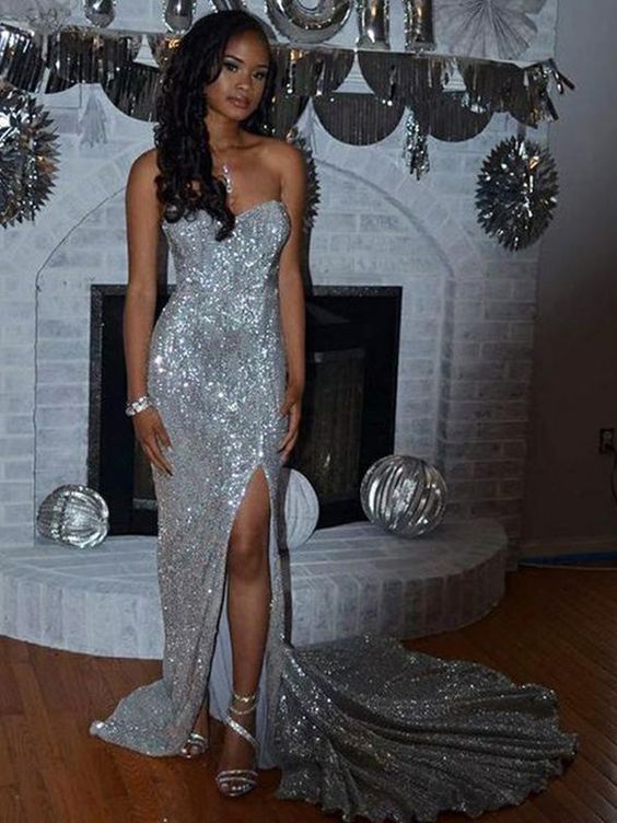 Trumpet/Mermaid Sequin Sleeveless Court Train Sweetheart Split Side Dress fg1392