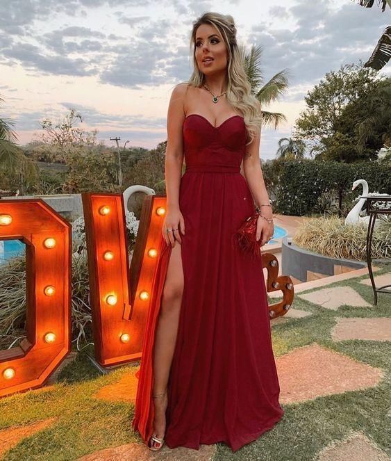 Sweetheart long prom dress with split fg1164
