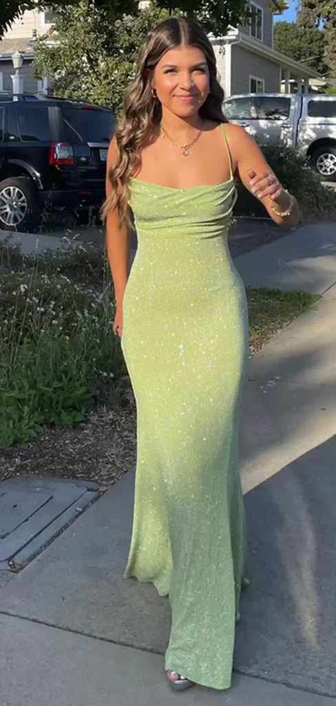 Green Mermaid Spaghetti Straps Cheap Long Bridesmaid Dresses fg1077