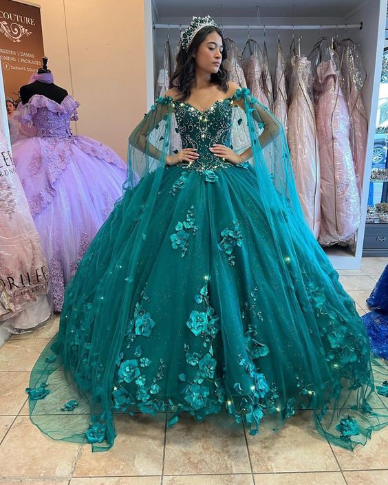 Stunning 3D Floral Flower Ball Gown Quinceanera Dresses Sweet 16 Prom Dress fg1520