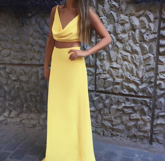 Yellow Two Piece Fashion new prom dress party dress evening dress fg2066