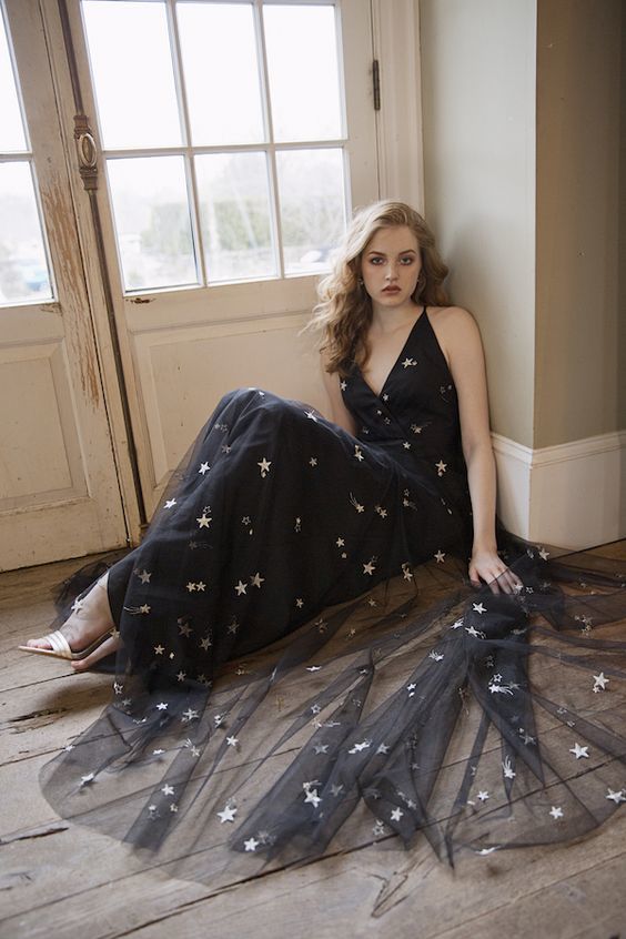 BLACK PROM DRESS, LONG PROM DRESS, V-NECK PROM DRESS, ELEGANT PROM DRESS FORMAL EVENING DRESS fg1634