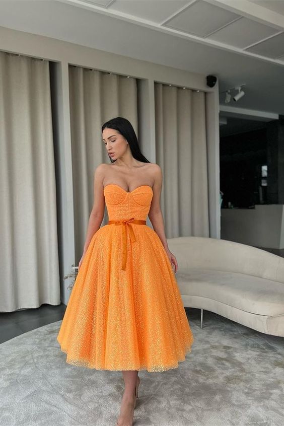 classy orange sweetheart short prom dress sequins fg1580