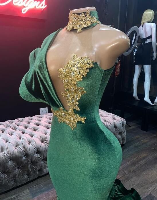 Mermaid Green Velvet Long Prom Evening Dresses fg2294