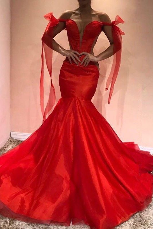 Red Off-the-Shoulder Evening Dress | Mermaid Red Prom Dress Party Gowns fg2213
