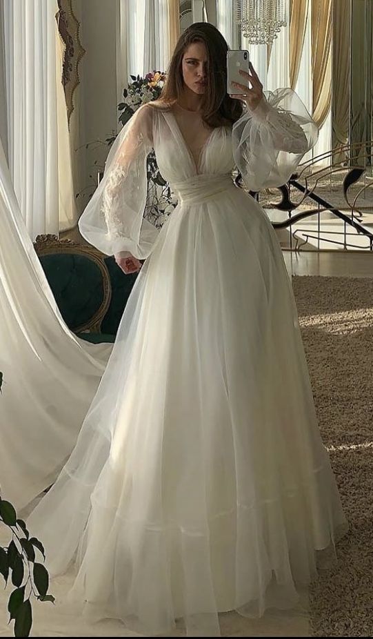 Long Wedding Dresses Tulle Popular Modest Bridal Dresses fg2545