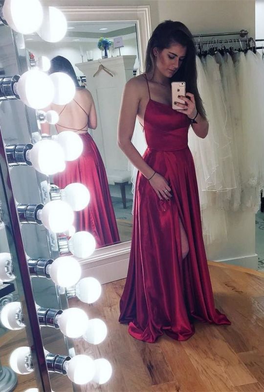 Spaghetti strap prom dress with slit,party dresses fg1440