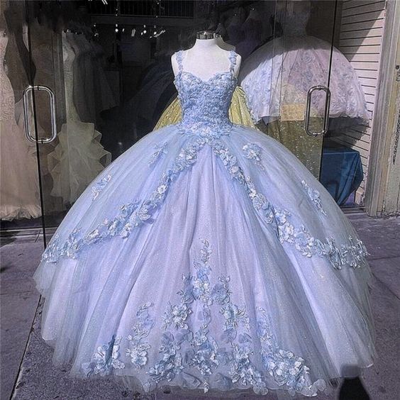 puffy prom dress, blue prom dress, tulle prom dresses, beaded prom dress, ball gown quinceanera dress fg2070
