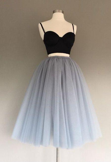 Vestidos de fiesta de dos piezas de corte A y tul corto