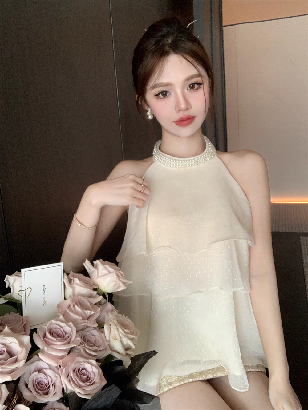 Simple Fashion Beige Beading Design A-line Party Dress Homecoming Dress TP3816