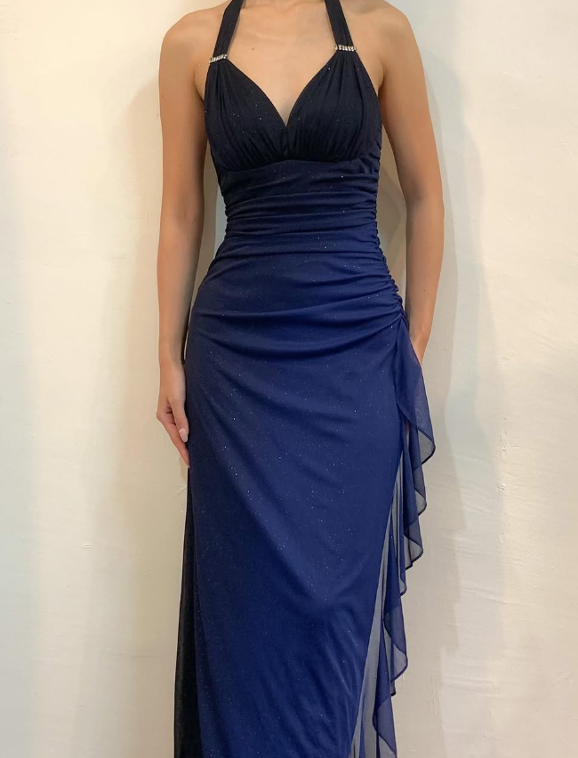 Halter Ombre Navy Blue Long Chiffon Prom Dress SH1157