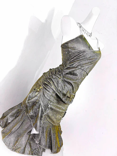 Vintage Green Spaghetti Strap Ruffled Hem Hem Short 16th Birthday Party Dress Homecoming Dress TP4038