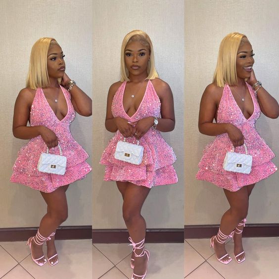 Sexy Short Homecoming Dresses 16th birthday outfit pink black girl hoco dress Cocktail Dress cg24899