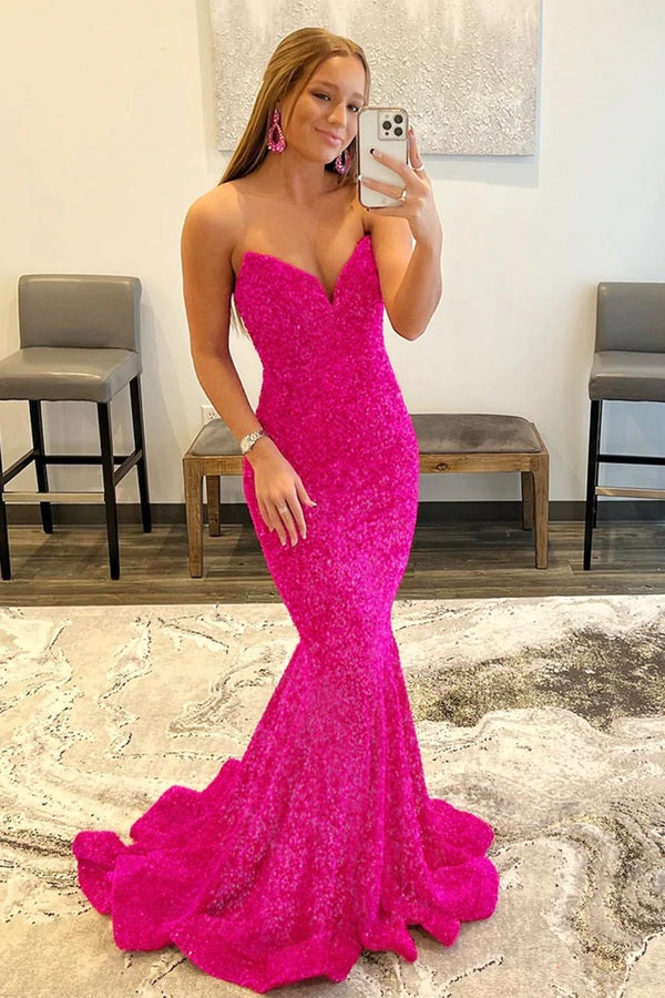 Mermaid Long Sequins Prom Dresses Formal Evening Gowns cg24880