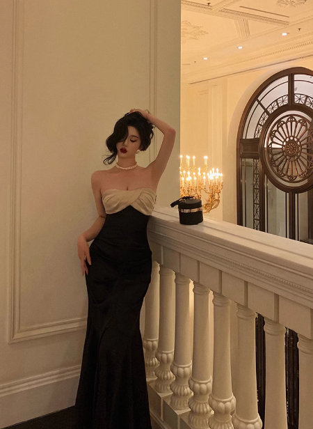 Elegante vestido de fiesta de sirena con escote corazón de satén negro para cumpleaños número 23, ideas para vestidos de cumpleaños para mujeres (DP1488)