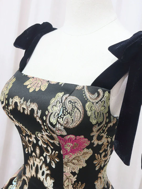 Vestido de fiesta de satén con tirantes finos y apliques florales vintage, corte A, TP4074