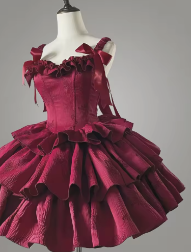 Sweet Satin Multi-Layered Print Floral A Line Homecoming Dress Red Spaghetti Straps Birthday Dress S448