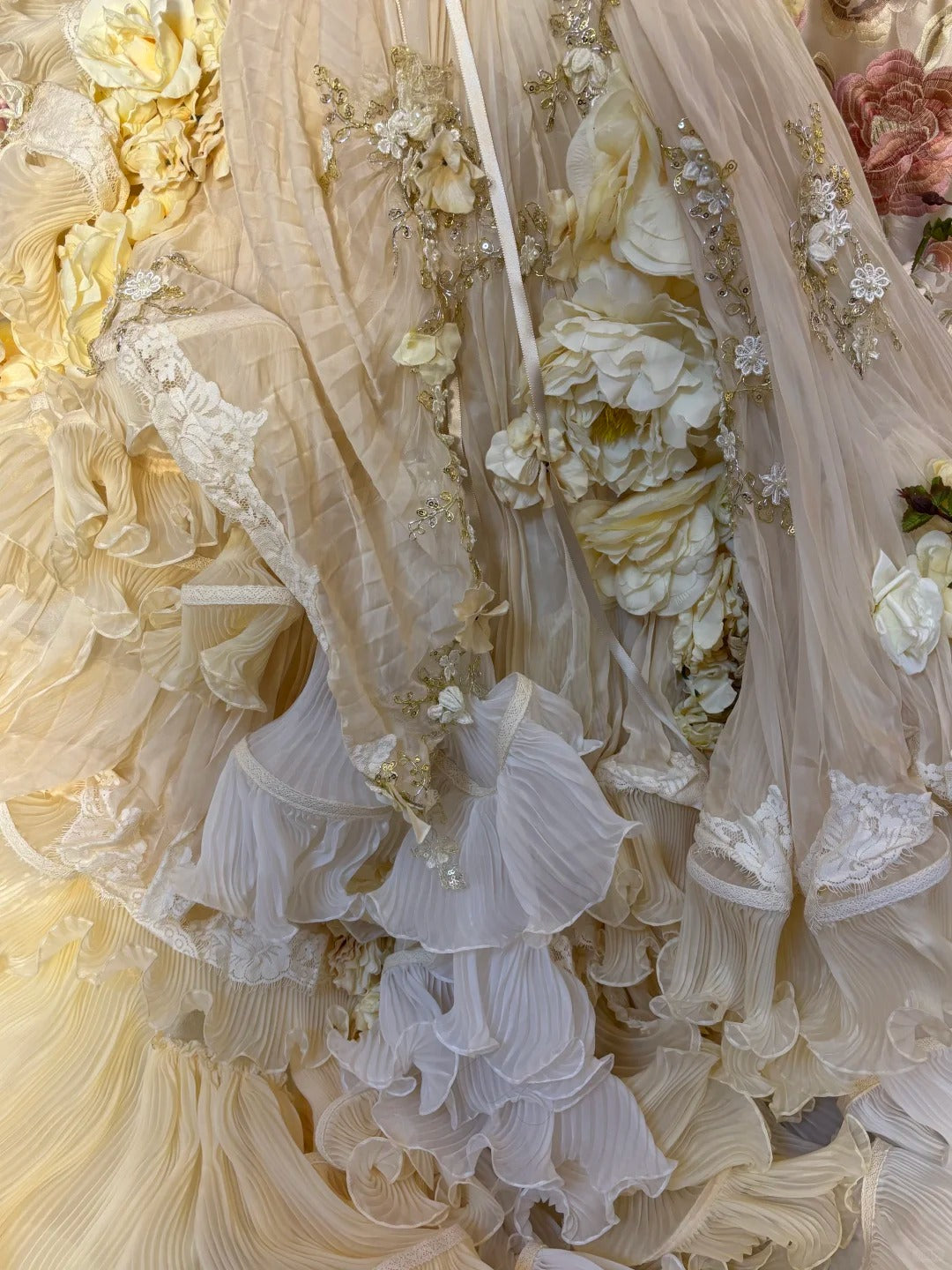 Yellow floral beaded long tulle ball gown evening gown adult gown wedding dress gh4572