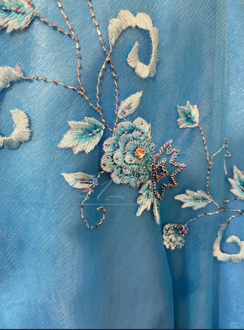 Blue Floral Elegant Long Satin Ball Gown Evening Gown Party Dress Bridesmaid Dresses gh4464