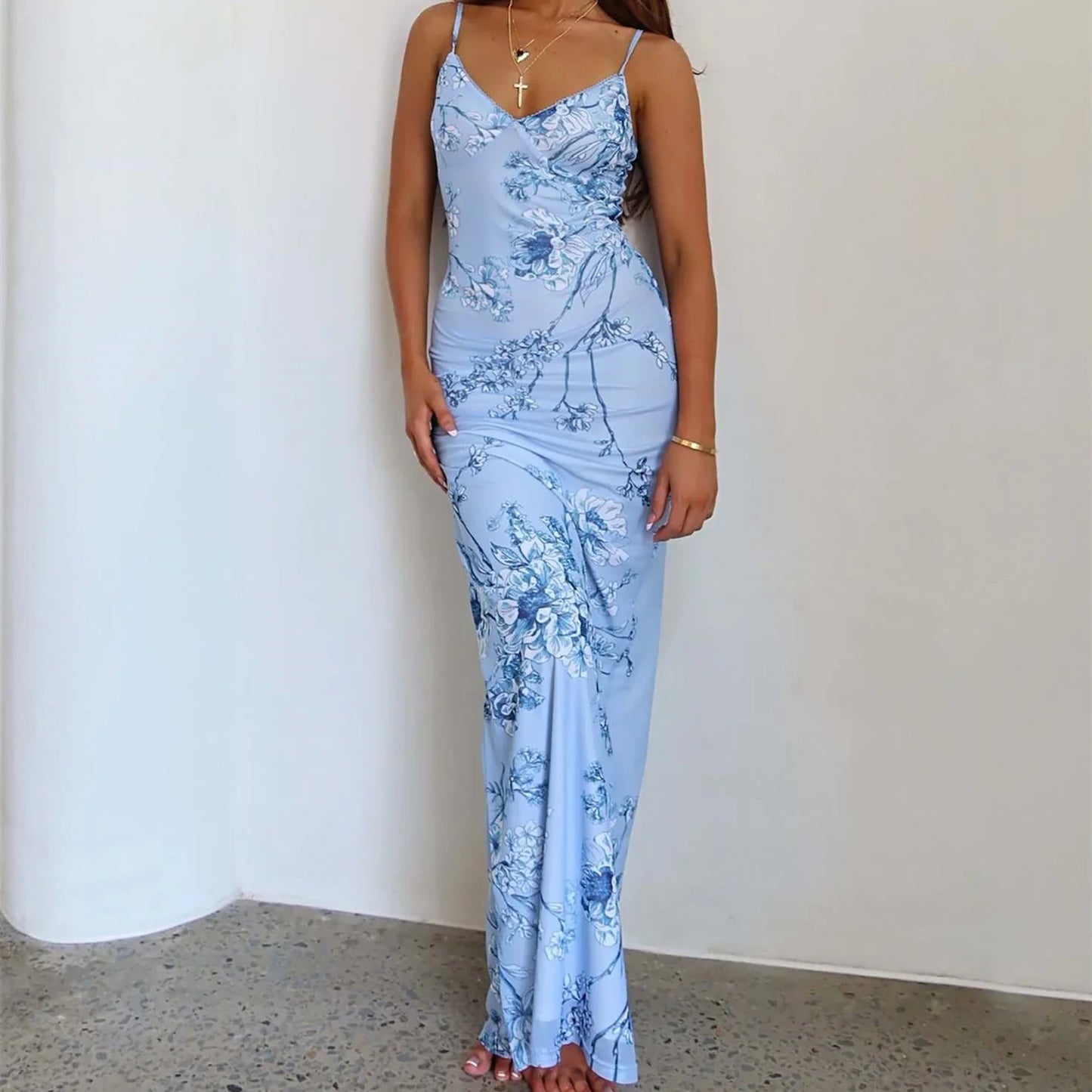 Modest Mermaid Spaghatti Straps Light Blue Prom Dress Long Evening Dresses fg7160
