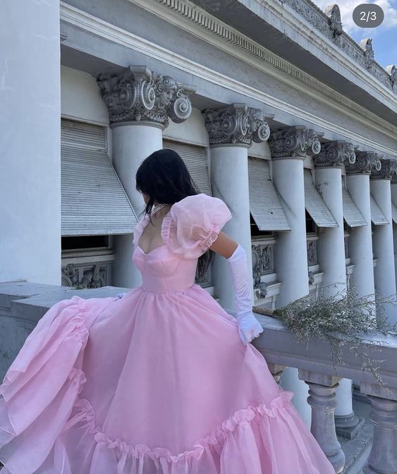 Vestido de fiesta vintage rosa de corte A, elegantes vestidos de princesa