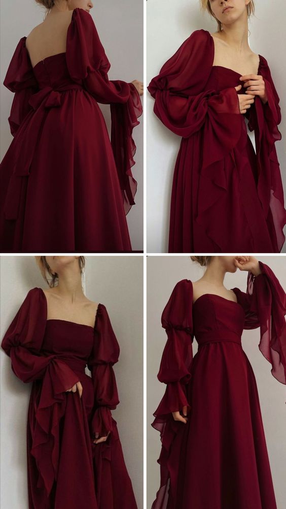 Beautiful Vintage Romantic A-line Burgundy Prom Dress Evening Dress fg4534
