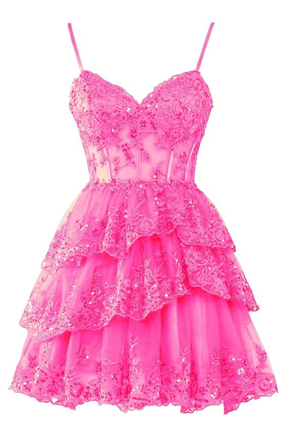 Spaghetti Straps Lace Tulle Homecoming Dresses 2024 Short Applique Corset Tiered Formal Party Gowns fg4549