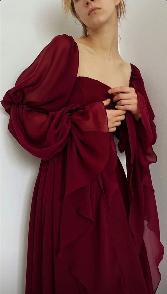 Beautiful Vintage Romantic A-line Burgundy Prom Dress Evening Dress fg4534