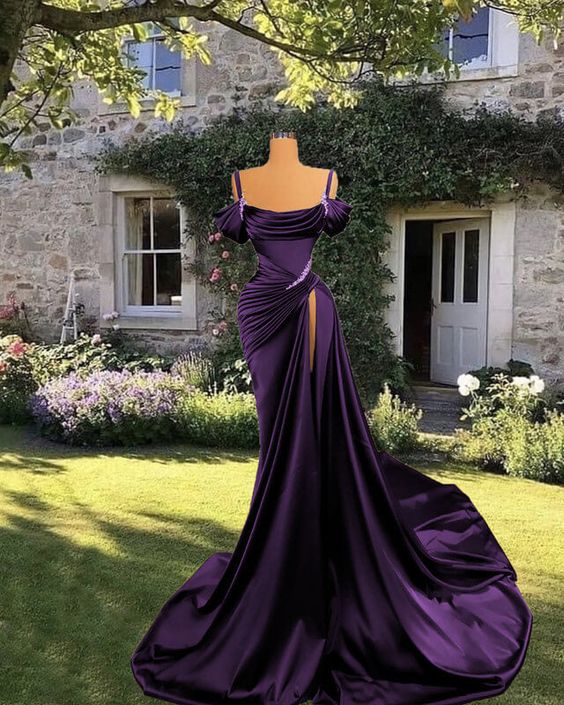 Mermaid Satin Off The Shoulder Split Gown fg5188