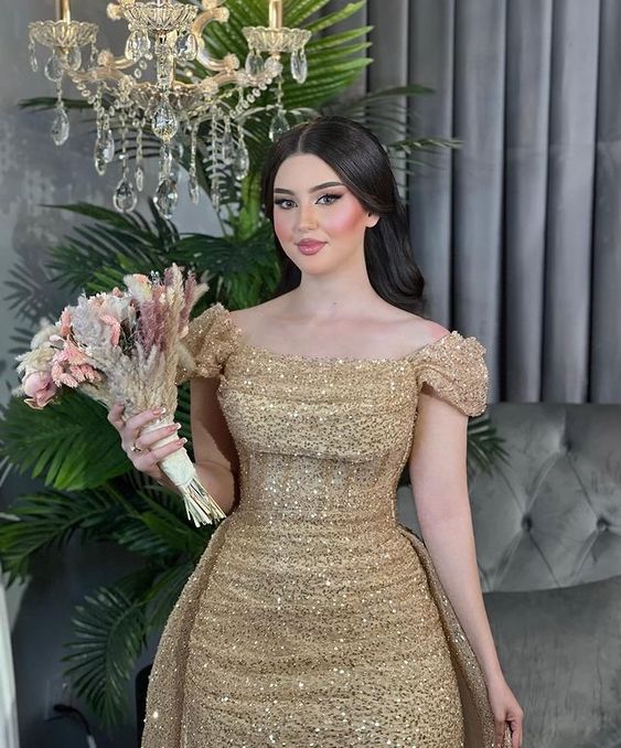 Off The Shoulder Sequins Prom Dress, Mermaid Dress fg5077