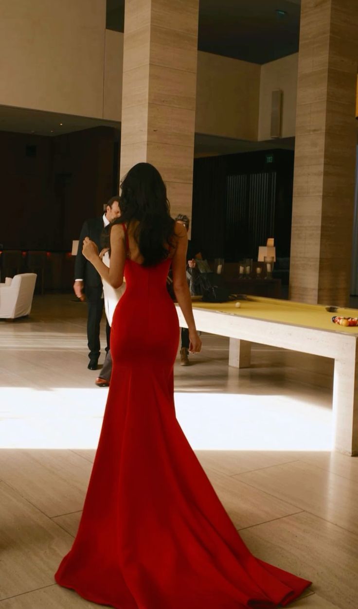 Sexy Mermaid Spaghetti Straps Red Prom Dress Wedding Guest Dresses fg5028