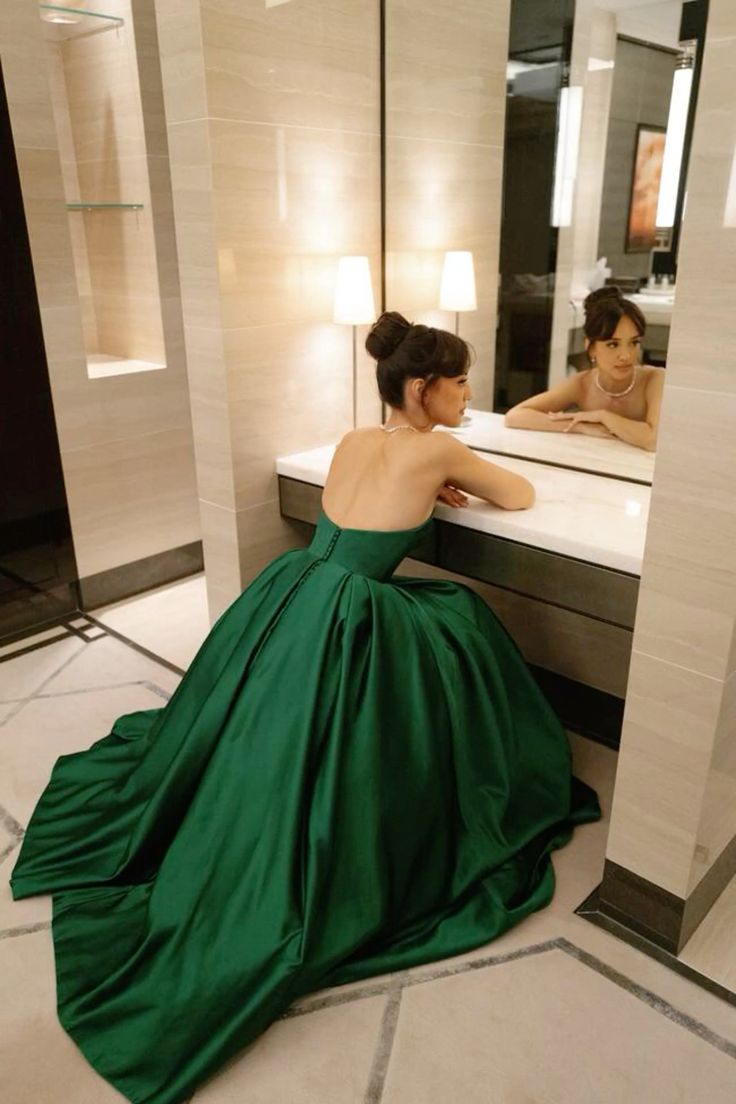 Green Strapless Prom Dress, Beautiful Evening Party Dress fg5071