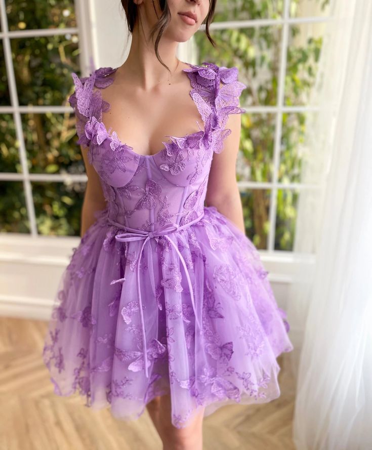 Short/Mini Homecoming Dresses Prom Dress with 3D Butterflies Sexy Slit Ball Gown Evening Dresses fg5340