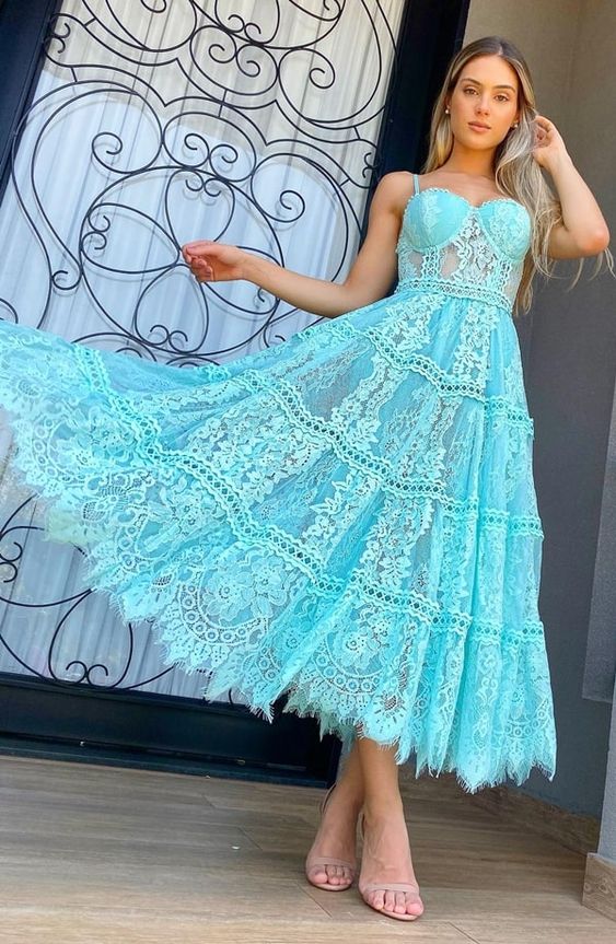 A-Line Stunning Lace Formal Prom Dresses fg4720