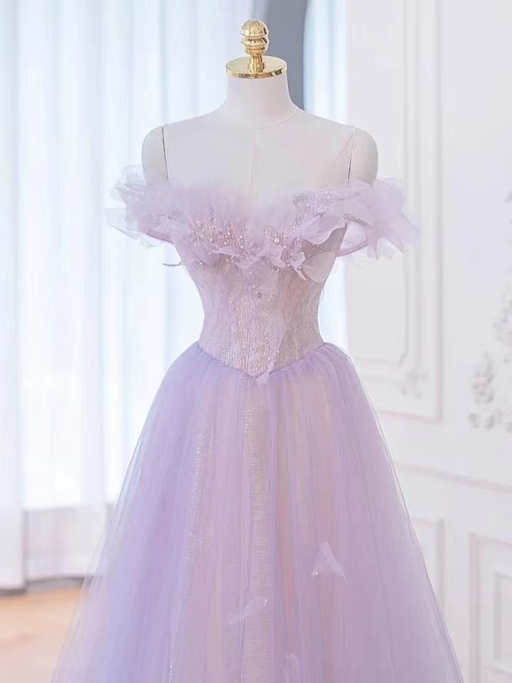 Purple Prom Dress, Off Shoulder Evening Dress,dream Party Dress,romantic Birthday Dress fg4656
