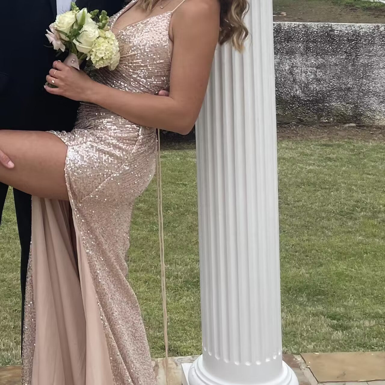 Light champagne sequin prom dresses, evening dresses,party dresses, sexy formal dress fg3355