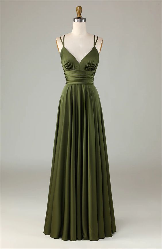 Simple Prom Dresses, A-line Sleeveless Olive Long Bridesmaid Dress fg5010