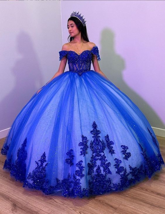 Vestido de quinceañera de princesa azul real, vestidos de dulces 16