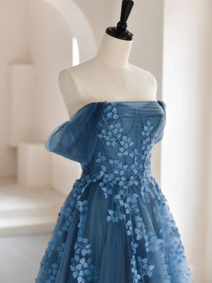 A-line Off Shoulder Tulle Long Prom Dress, Long Formal Dress fg5370