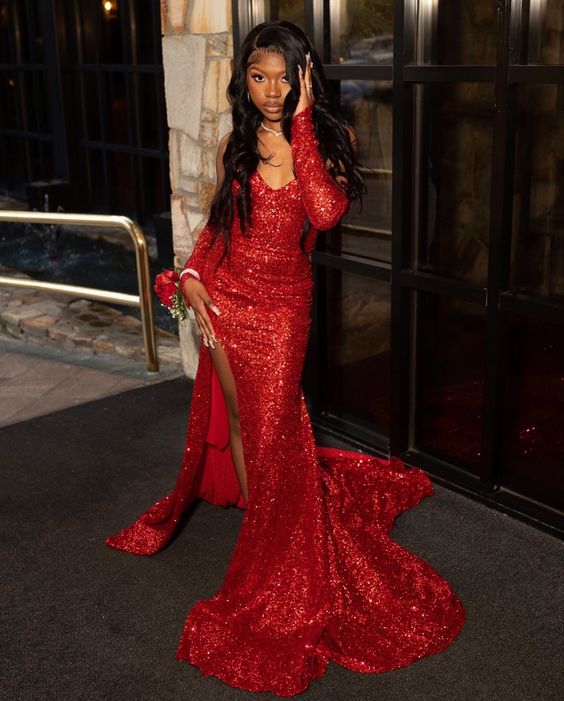 Red Sequins Long Prom Dress fg3588