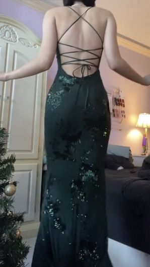 V Neck Green Prom Dresses Evening Gowns with Sequin Appliques fg3230