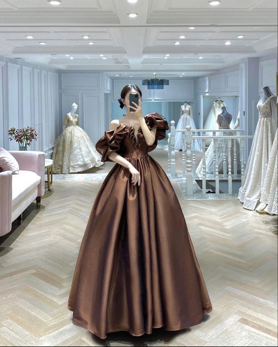 Brown off the shoulder evening dress new prom gown fg4154