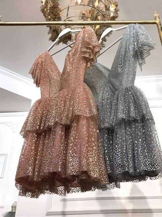 Cute tulle short cocktail dress,Shiny homecoming dresses fg3617