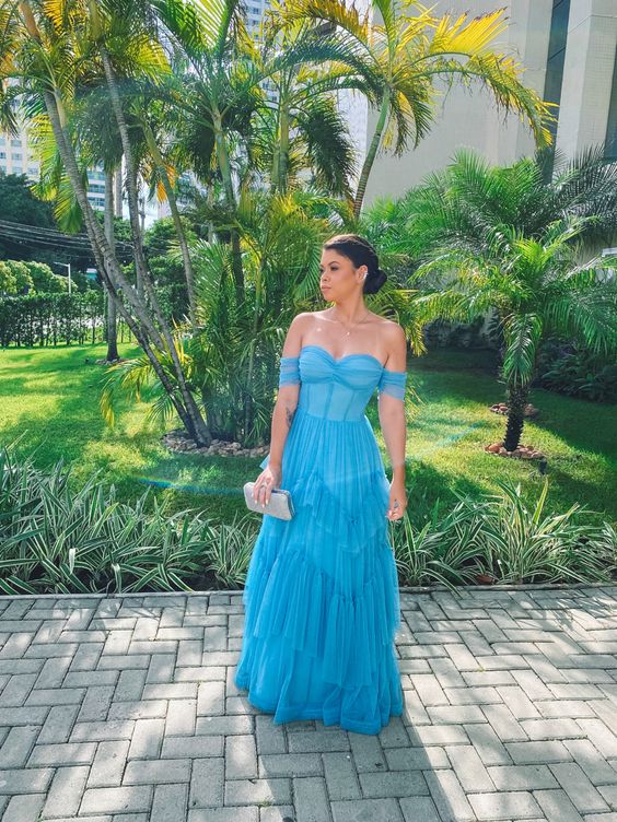 A-Line Prom Dresses Wedding Guest Sleeveless Off Shoulder Evening Dress fg3947